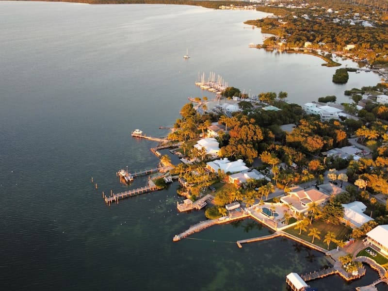 Aerial view of a coastal island community